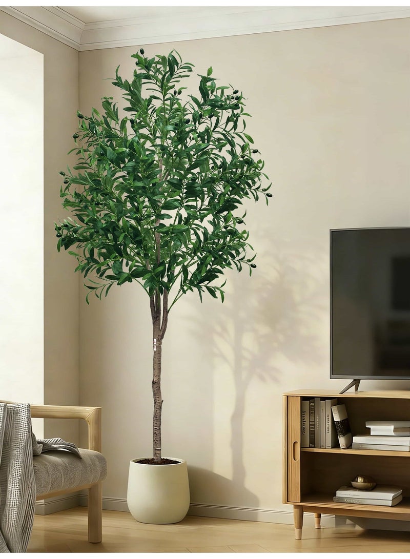 MUXUE 6FT(180CM) Artificial Olive Tree with White Pot - 1300 Realistic Leaves & 71 Fruits, Large Faux Plant for Home, Office & Gift Decor - Image 1